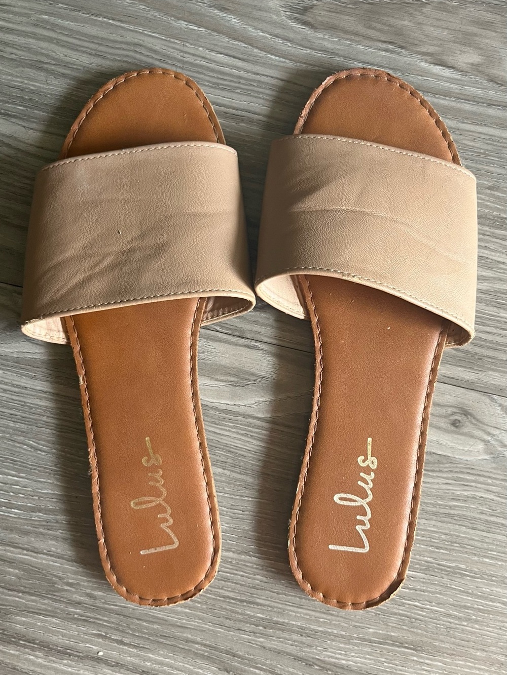 Lulu's Beige Slide Sandals